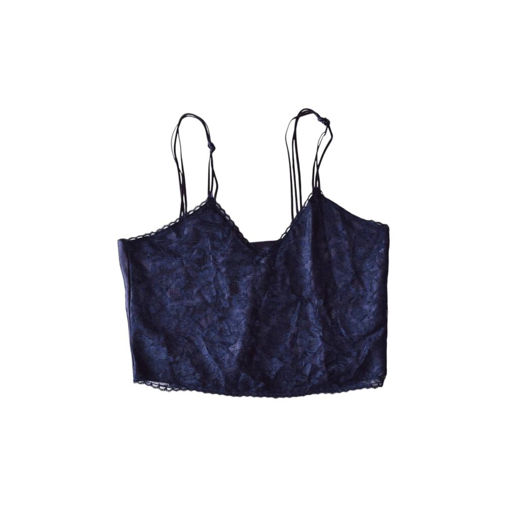 Vtg 90s Victoria’s Secret Gold Label Navy Blue Lace Satin Camisole Top S